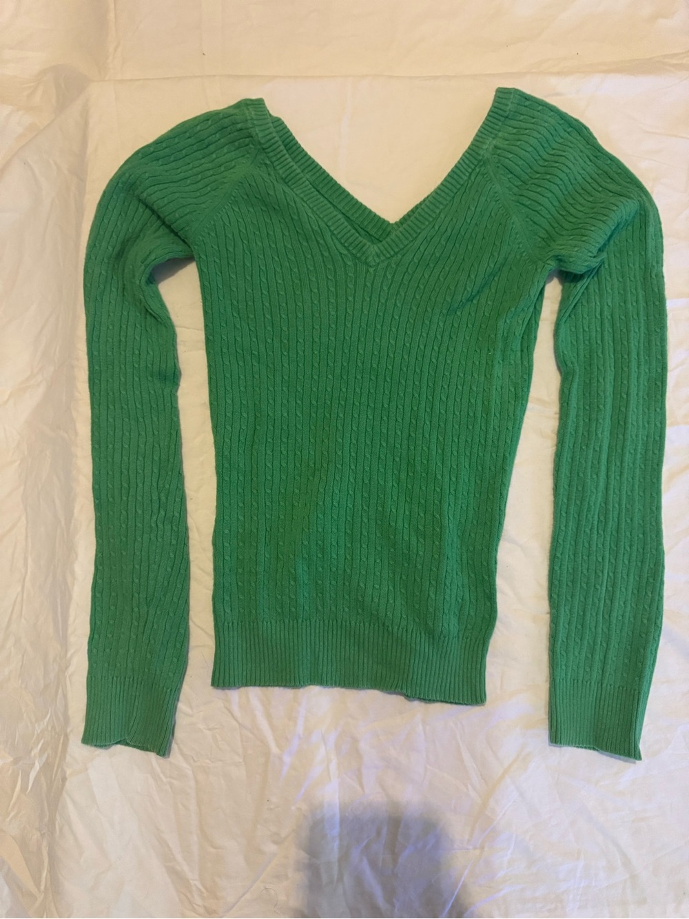 Old Navy Women's Green V-Neck Cable Knit Sweater